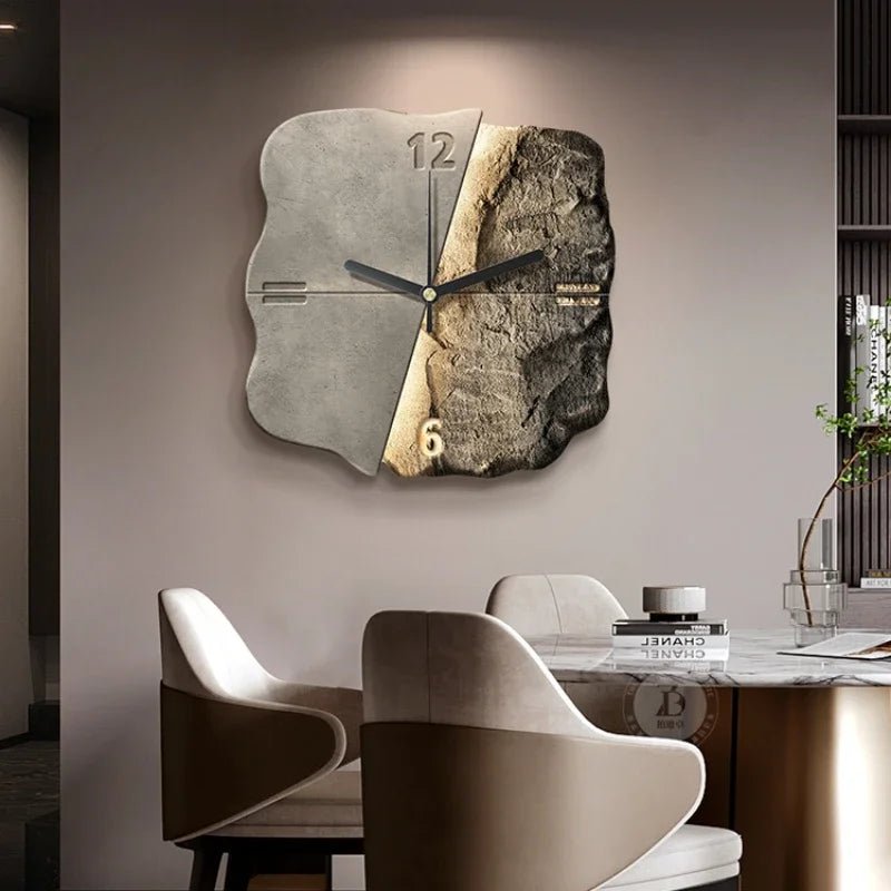 BowLift | StoneAura – Modern Sandstone-Effect Wall Clock with Silent Quartz