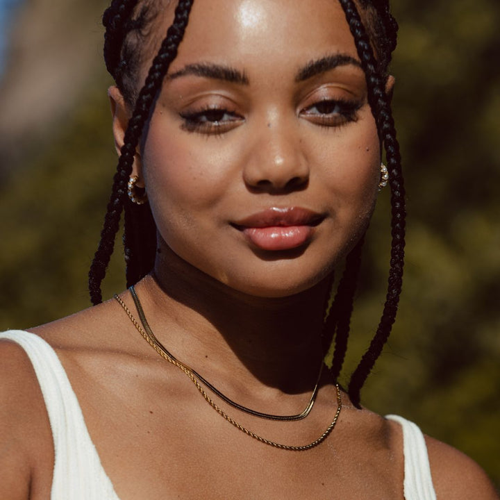 BowLift | Women’s Layered Necklace | Gold Herringbone Choker & Rope Chain | Waterproof