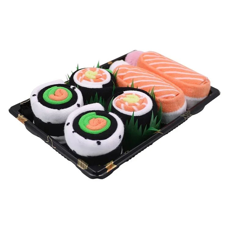 BowLift | Sushi Mid-Calf Socks Gift Set – 3-Pair Harajuku Cotton Socks with Playful Pizza, Burger & Sushi Designs, Perfect for Christmas or Birthday Surprises