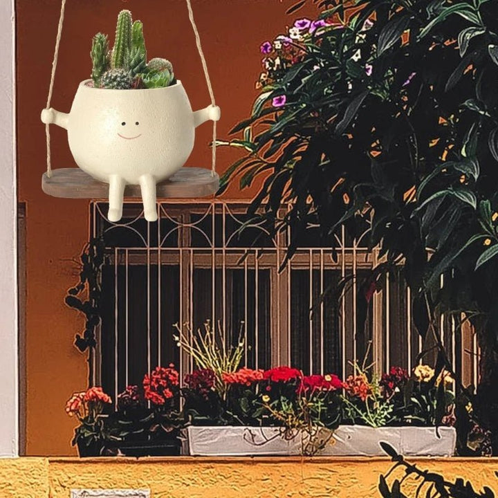 BowLift | Swing Face Hanging Planter – Adorable Resin Succulent Pot for Indoor & Outdoor Decor, Perfect Christmas Gift