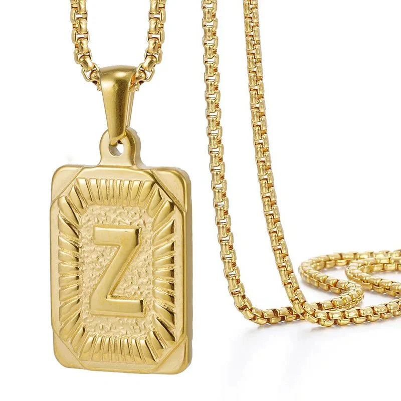 BowLift | Textured Rectangle Letter Initial Necklace