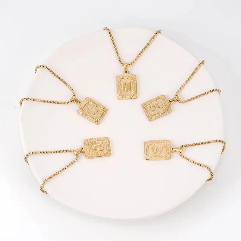 BowLift | Textured Rectangle Letter Initial Necklace