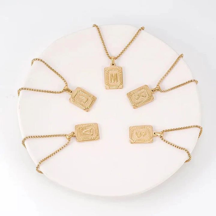 BowLift | Textured Rectangle Letter Initial Necklace