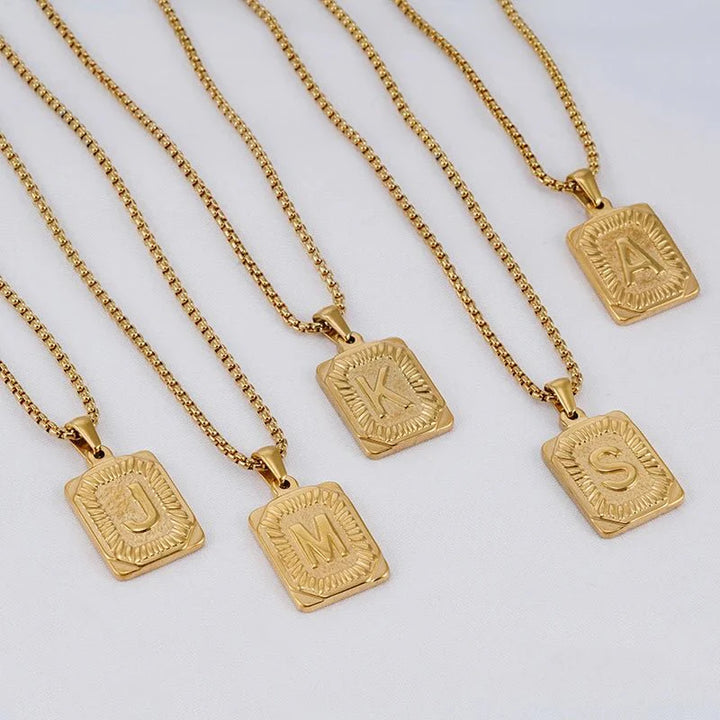 BowLift | Textured Rectangle Letter Initial Necklace