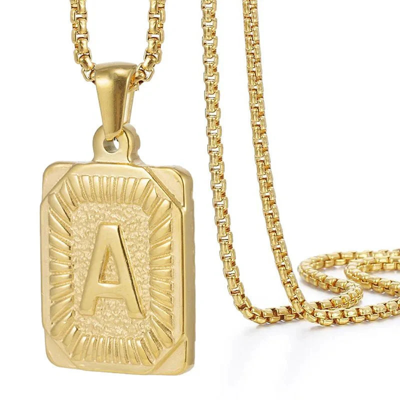 BowLift | Textured Rectangle Letter Initial Necklace