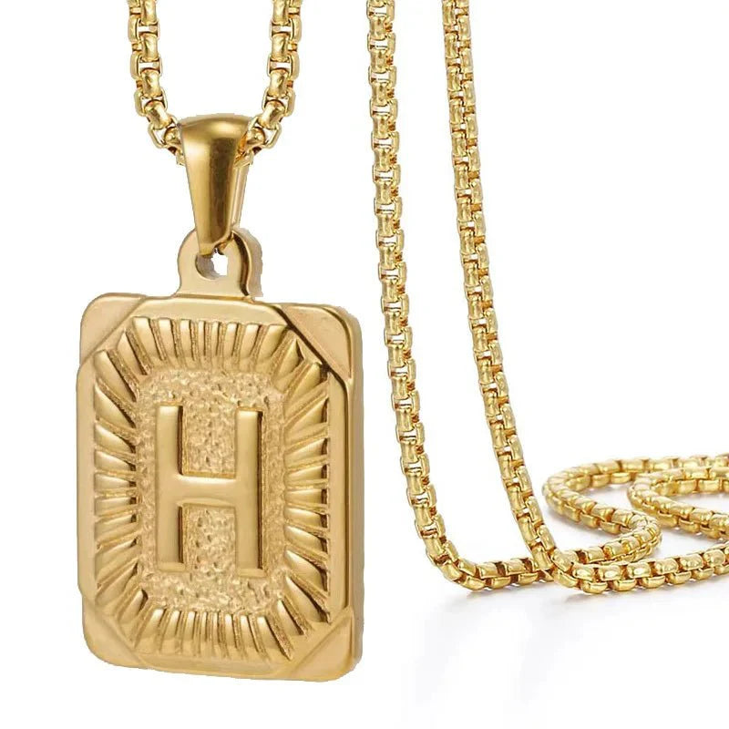 BowLift | Textured Rectangle Letter Initial Necklace