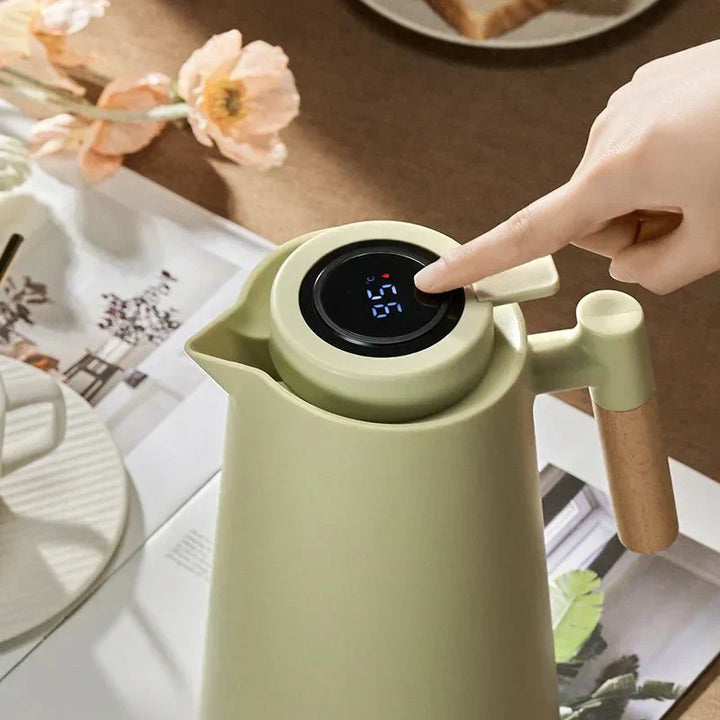 BowLift | ThermoWood – Smart Insulated Thermos Jug with Digital Temperature Display & Wooden Handle