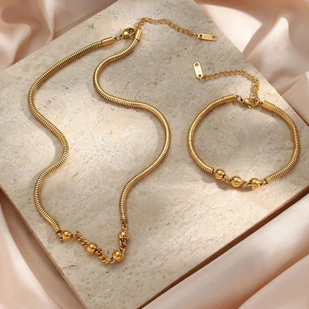 BowLift | Thick Snake Chain Beaded Necklace and Bracelet Set