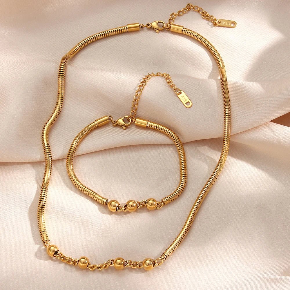 BowLift | Thick Snake Chain Beaded Necklace and Bracelet Set