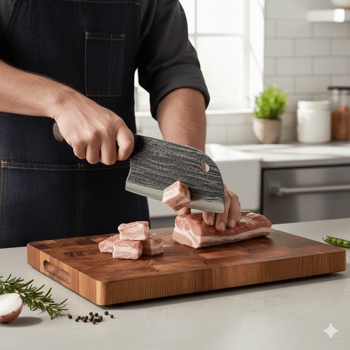 BowLift | TIMBERSERVE – Antibacterial Acacia Wood Cutting Board with Elegant Chessboard Design