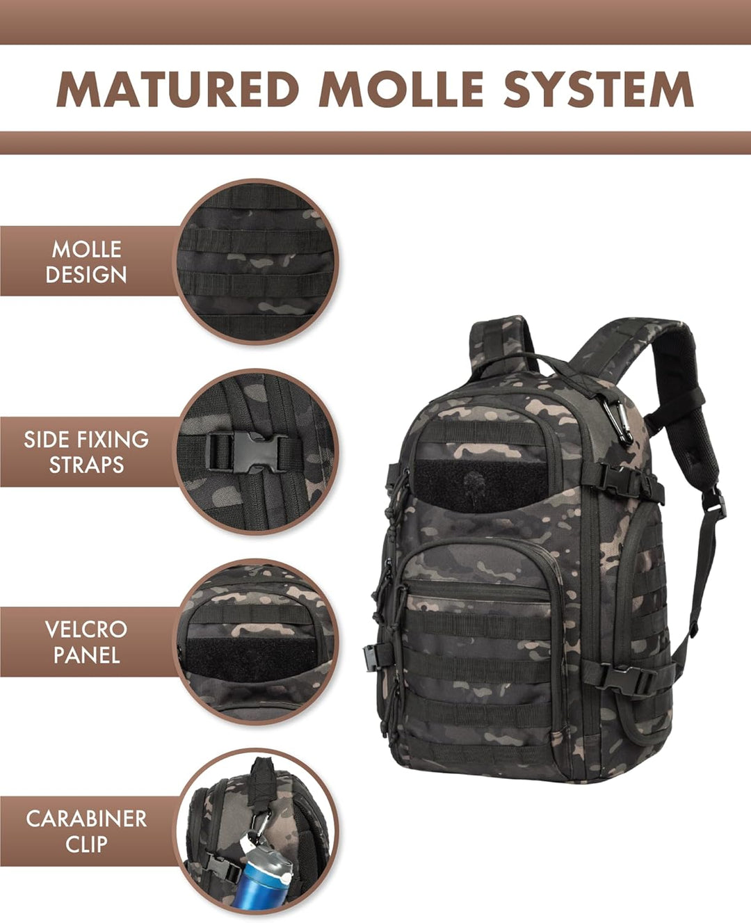 35L Outdoor Tactical Backpack with Molle System and Laptop Storage | Bowlift
