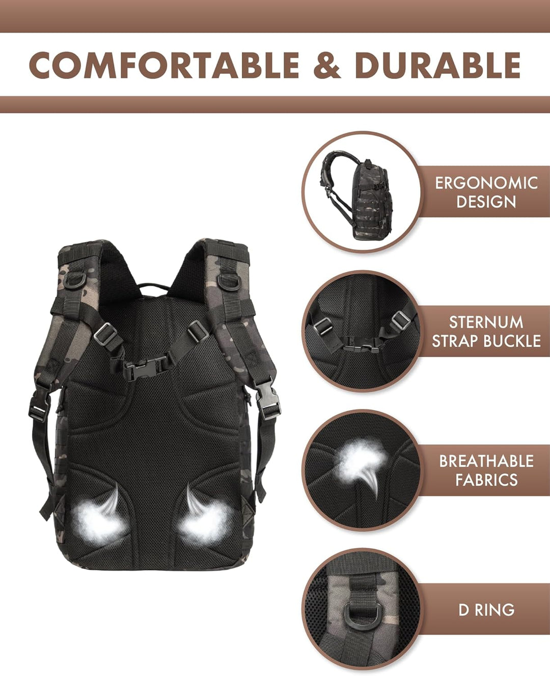 35L Outdoor Tactical Backpack with Molle System and Laptop Storage | Bowlift