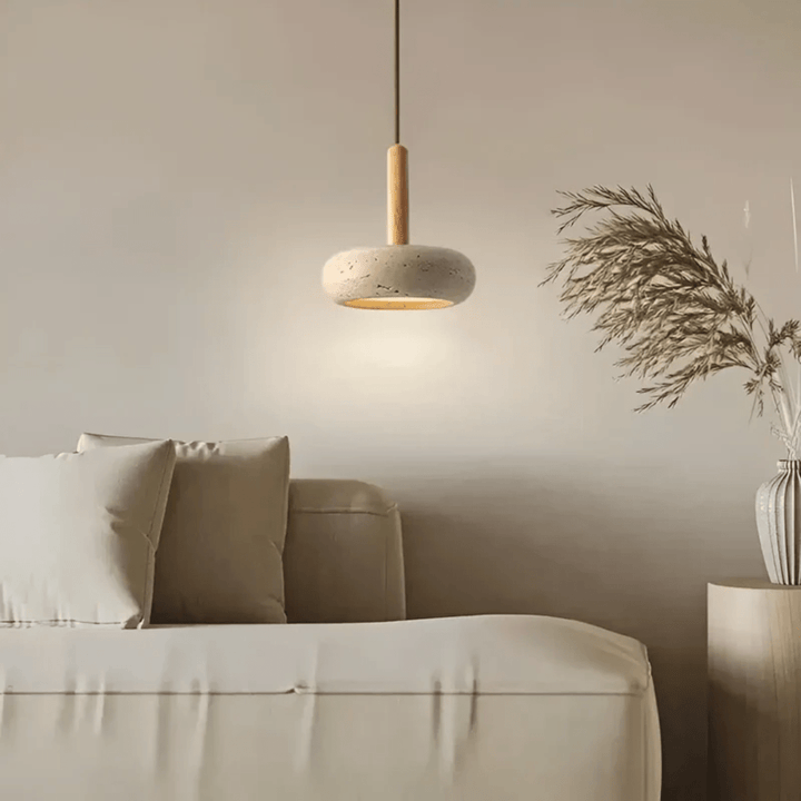 BowLift | TranquilHalo – LED Retro Ceiling Light in Stone & Wood