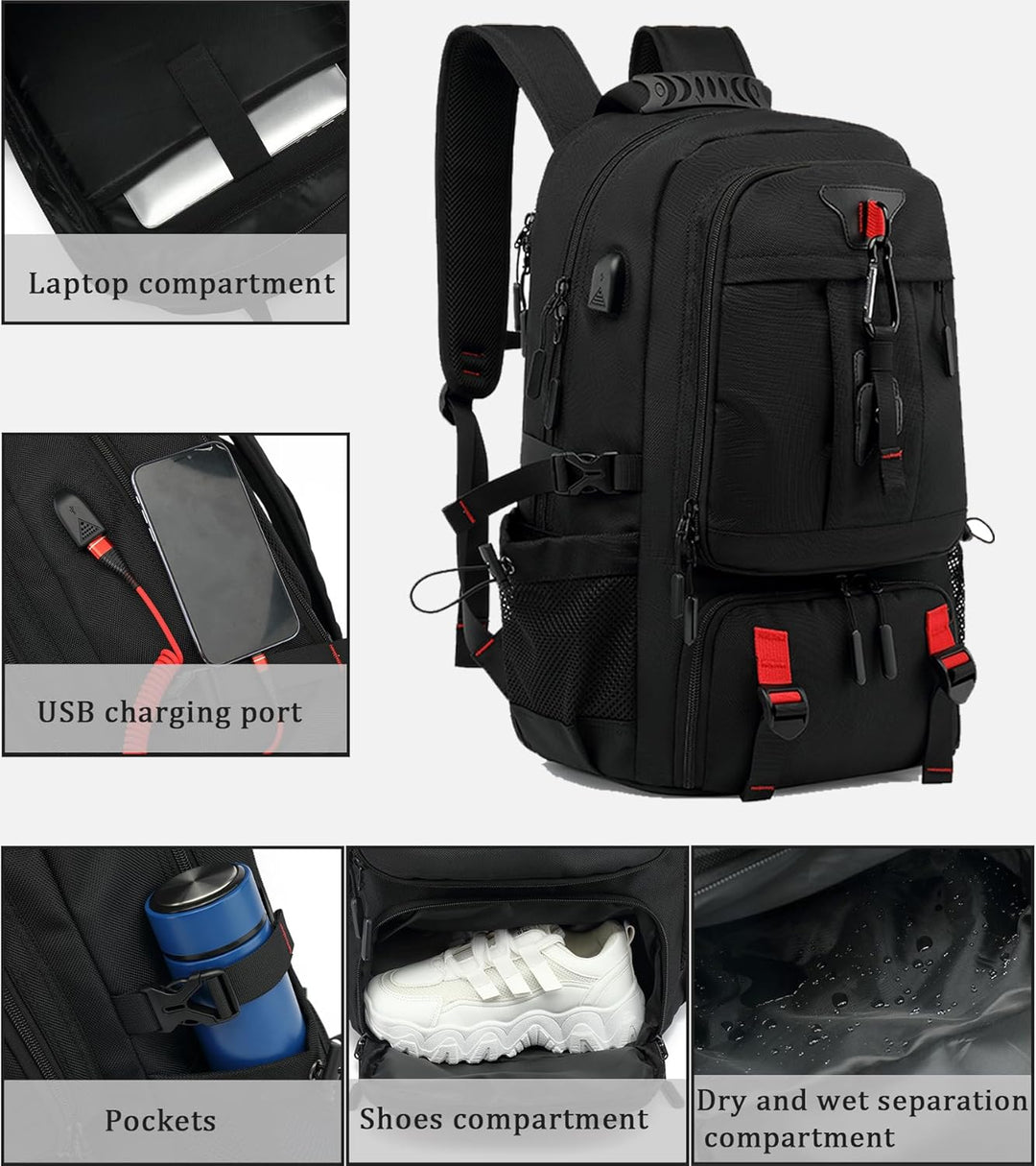 60L Waterproof Travel Laptop Backpack with USB Port & Shoe Compartment | Bowlift