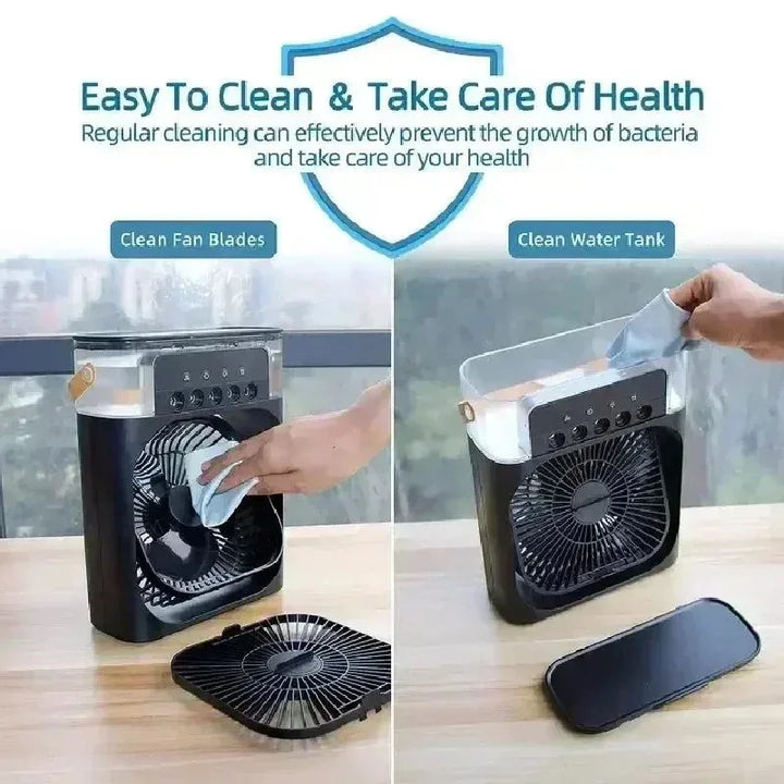 3-in-1 Portable Air Cooler with LED Lights – USB-Powered Desktop Fan, Humidifier & Night Light | Bowlift