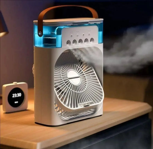 3-in-1 Portable Air Cooler with LED Lights – USB-Powered Desktop Fan, Humidifier & Night Light | Bowlift