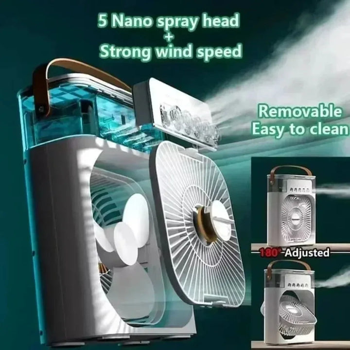 3-in-1 Portable Air Cooler with LED Lights – USB-Powered Desktop Fan, Humidifier & Night Light | Bowlift