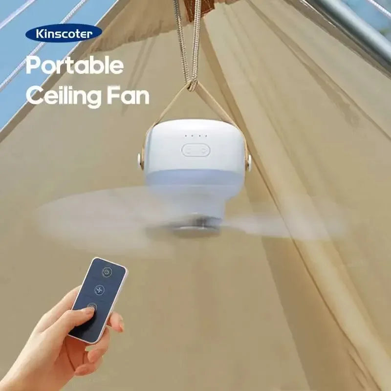 7200mAh Outdoor Camping Fan – Cordless Ceiling Fan with LED Light & Remote Control | Bowlift