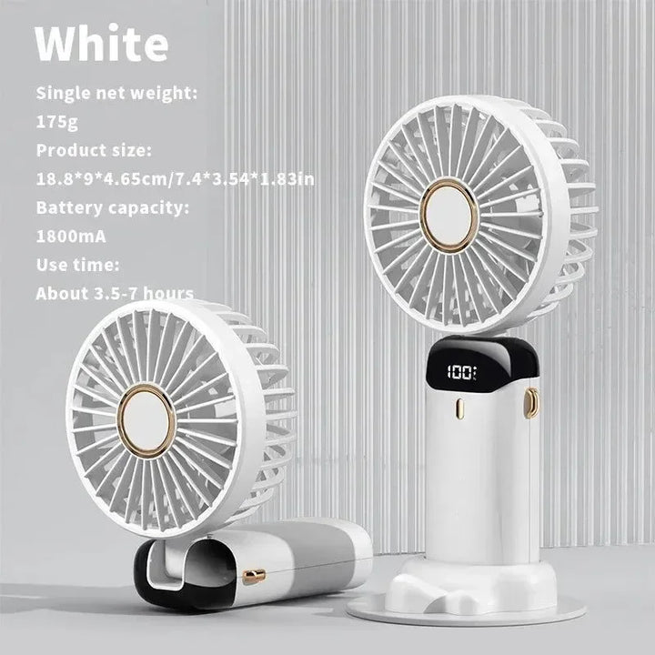 Handheld Mini Fan – 3000mAh Foldable USB Rechargeable Fan with LED Display & Phone Stand | Bowlift
