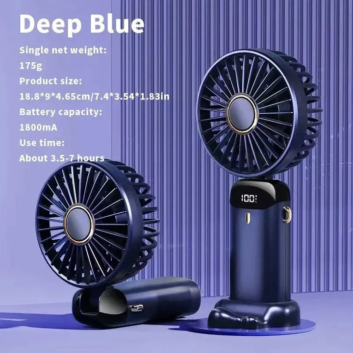 Handheld Mini Fan – 3000mAh Foldable USB Rechargeable Fan with LED Display & Phone Stand | Bowlift