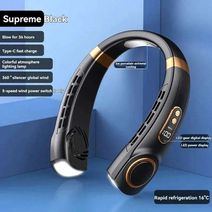 Portable Bladeless Halterneck Fan – USB Rechargeable, Silent, Hands-Free Cooling | Bowlift