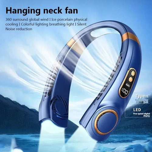Portable Bladeless Halterneck Fan – USB Rechargeable, Silent, Hands-Free Cooling | Bowlift