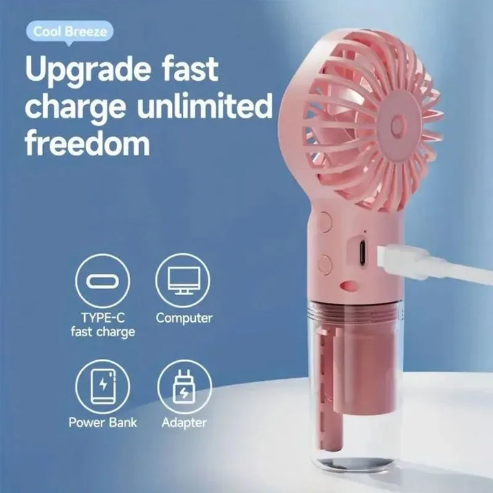 Portable Rechargeable Handheld Misting Fan - Battery Operated USB Mini Air Conditioner for Travel and Outdoor Use | Bowlift