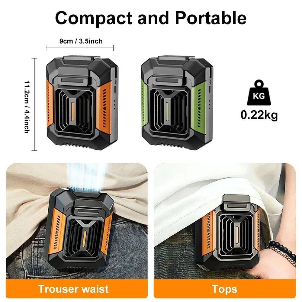 Portable Waist Clip Fan – Mini Hanging Neck & Waist Fan with Power Bank & LED Light | Bowlift