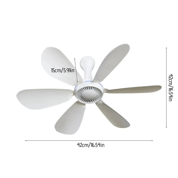 USB-Powered 6-Blade Ceiling Fan with Remote – Silent Hanging Fan for Camping & Bedrooms | Bowlift