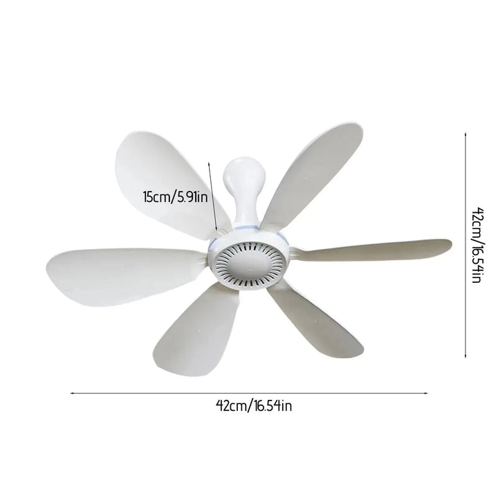 USB-Powered 6-Blade Ceiling Fan with Remote – Silent Hanging Fan for Camping & Bedrooms | Bowlift