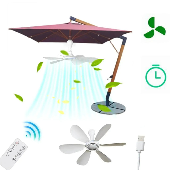 USB-Powered 6-Blade Ceiling Fan with Remote – Silent Hanging Fan for Camping & Bedrooms | Bowlift