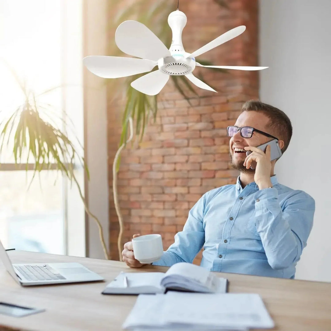 USB-Powered 6-Blade Ceiling Fan with Remote – Silent Hanging Fan for Camping & Bedrooms | Bowlift
