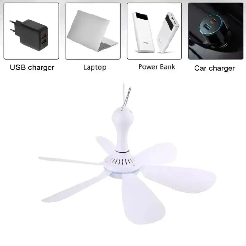 USB-Powered 6-Blade Ceiling Fan with Remote – Silent Hanging Fan for Camping & Bedrooms | Bowlift