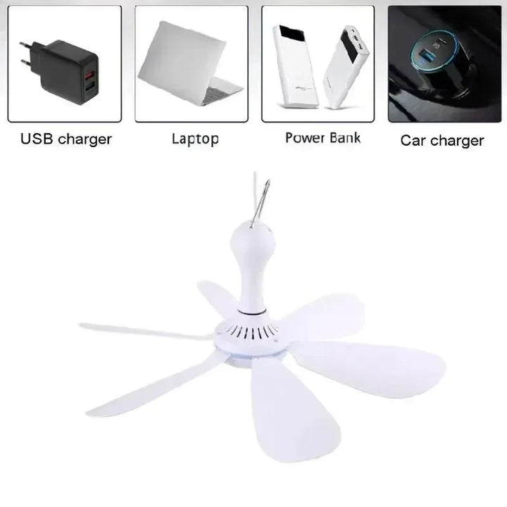 USB-Powered 6-Blade Ceiling Fan with Remote – Silent Hanging Fan for Camping & Bedrooms | Bowlift
