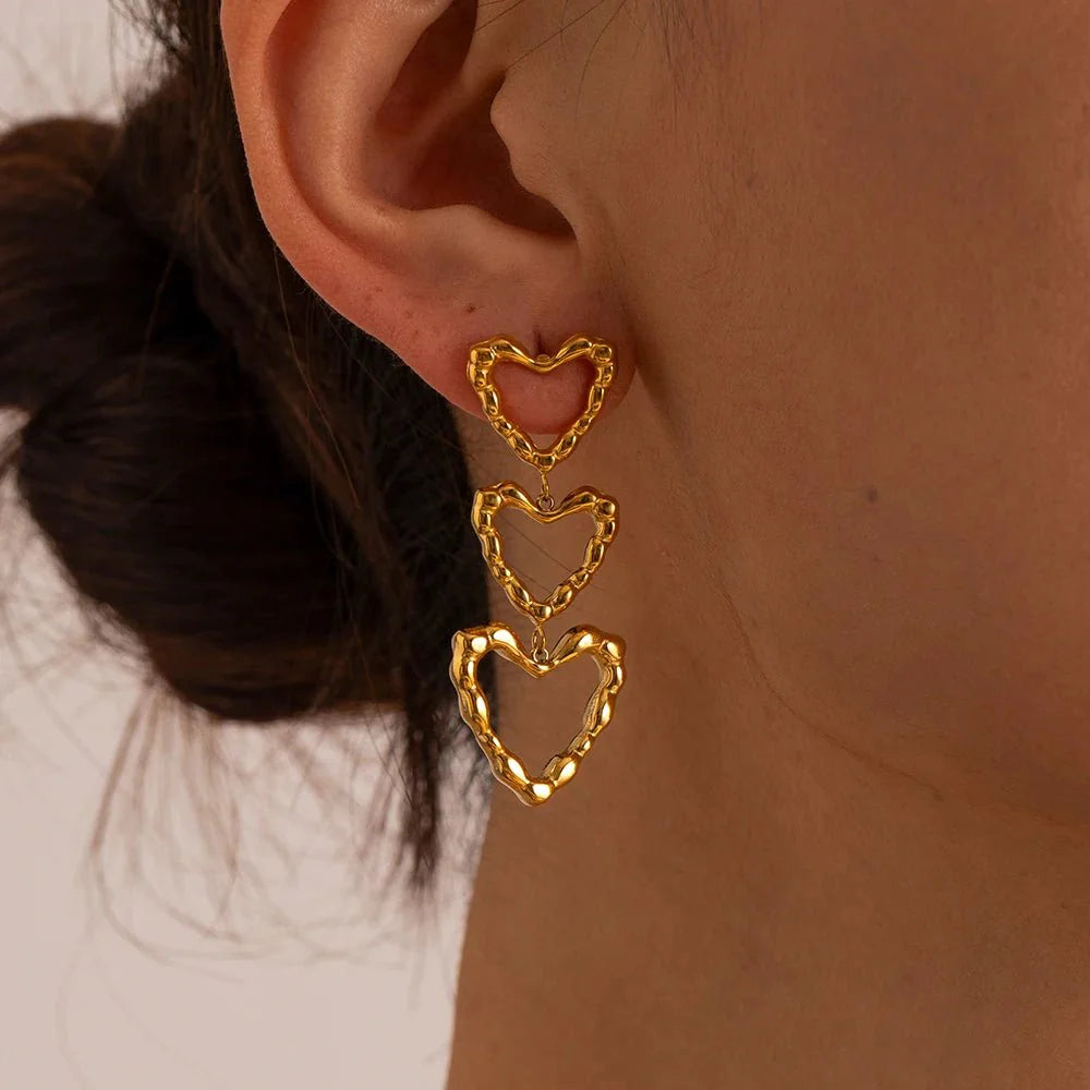 BowLift | Triple Outlined Hearts Drop Earrings