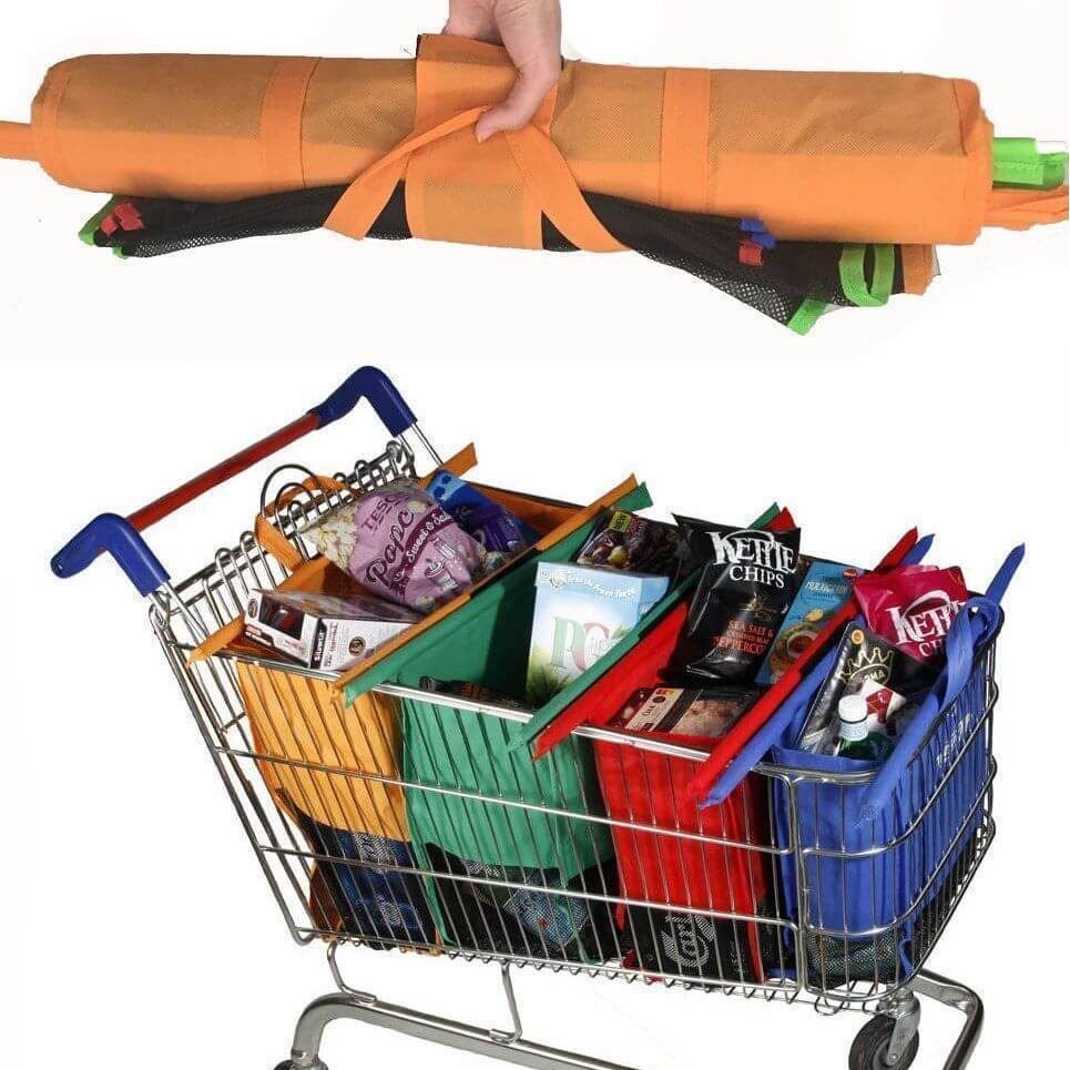 BowLift | EcoSmart Shopping Cart Trolley Bags (Set of 4) | Reusable Grocery Organiser System