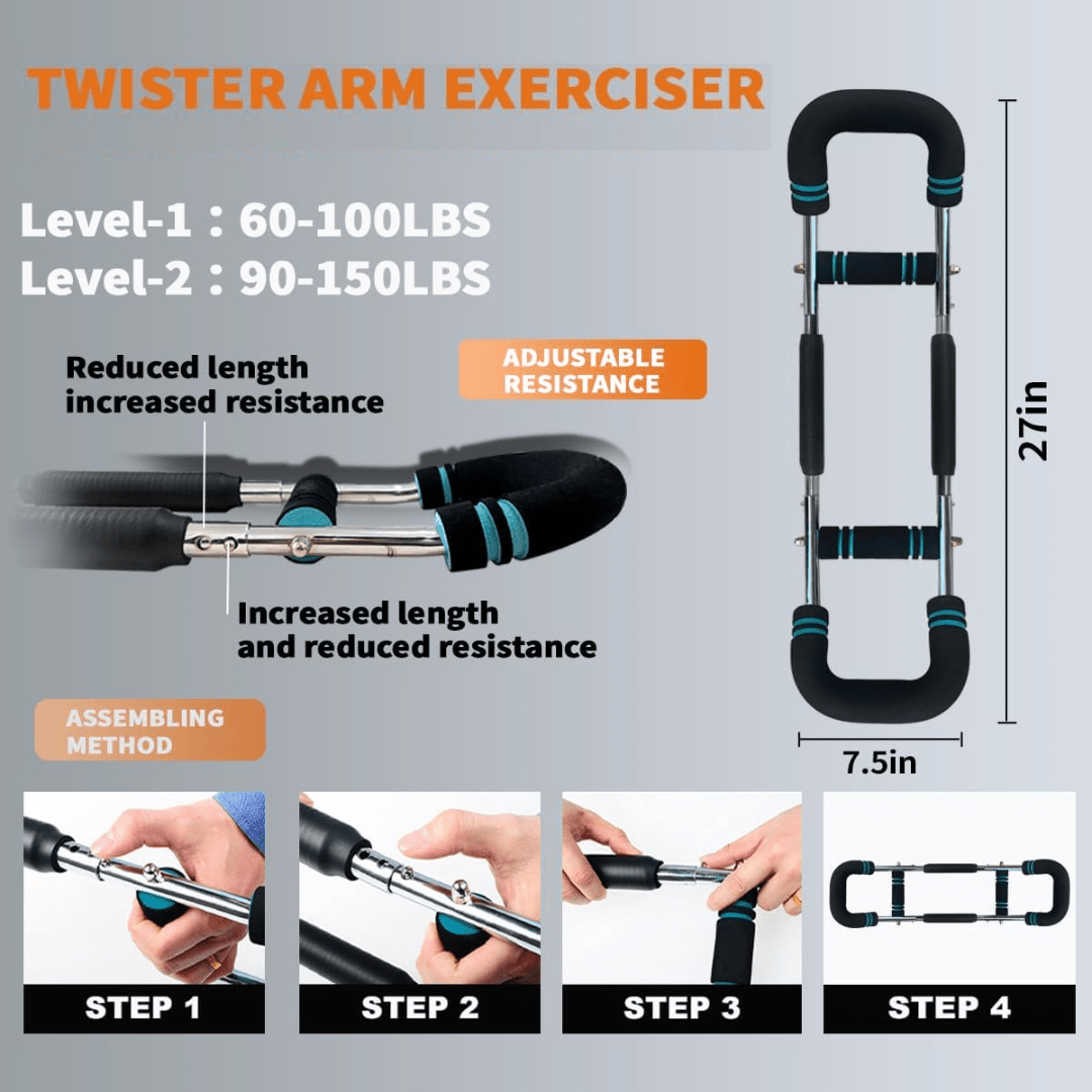 BowLift | TwisterFlex Adjustable Power Twister – Strengthen Forearms, Triceps & Chest – Durable, Portable Strength Training Bar – Adjustable Resistance