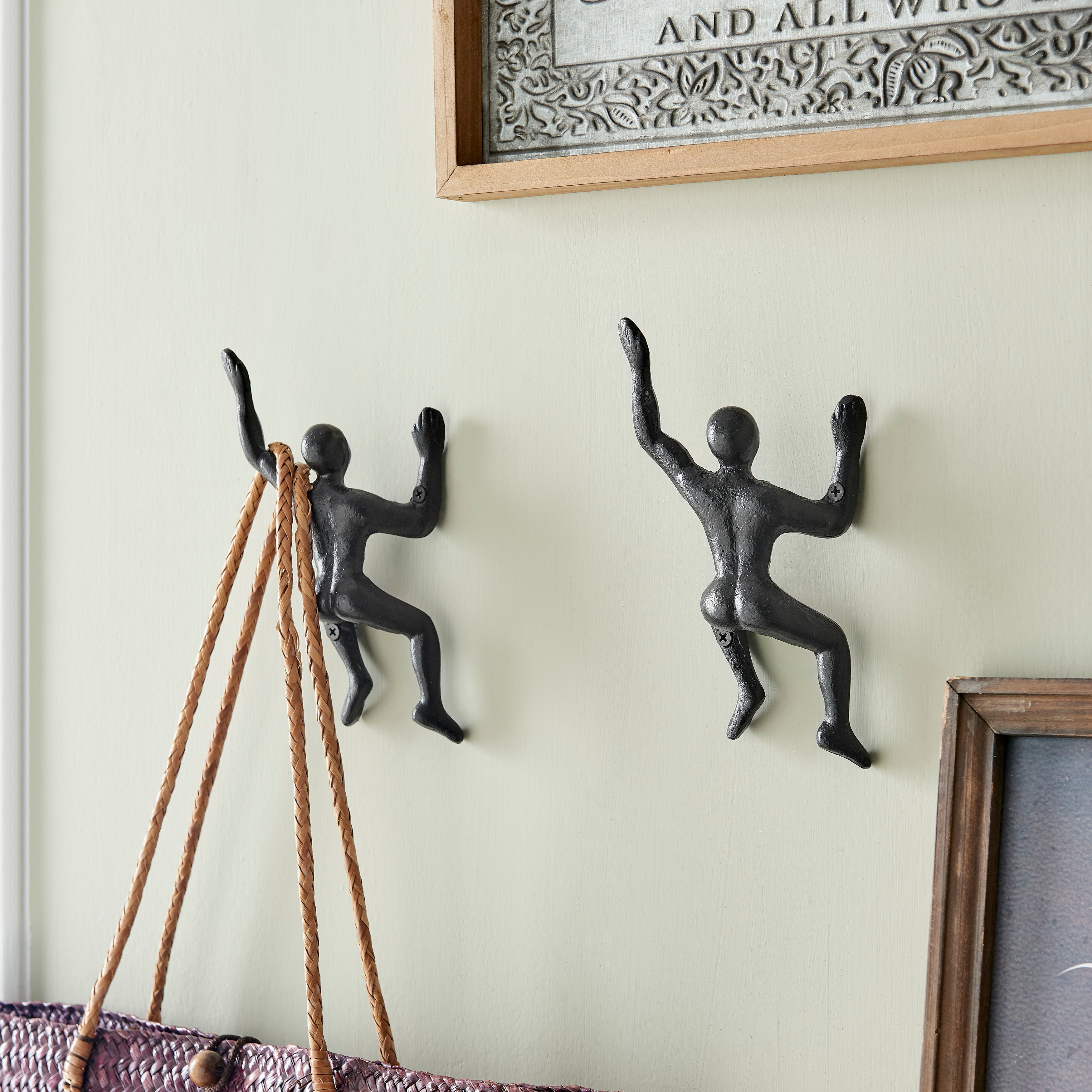 BowLift | "Wall Climber" Cast Iron Decorative Black Wall Mount Hooks (Set of 2)