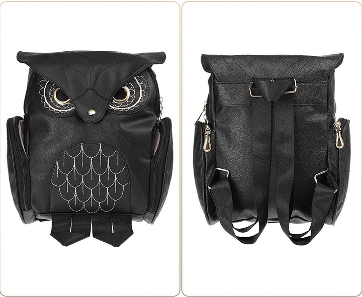 PU Leather Owl Print Backpack for Women – Multi-Pocket Design | Bowlift