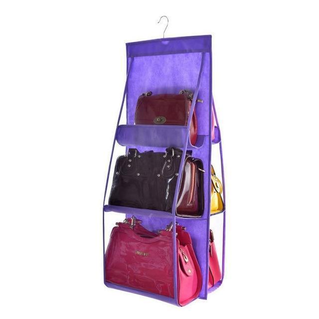 BowLift | Hanging Handy Handbag Organizer 6 Pocket Transparent Storage Wardrobe