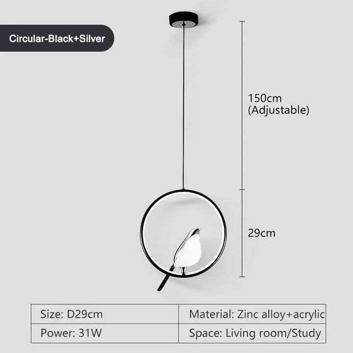 BowLift | Circle Pendant Lamp with Bird Motifs – Modern Lighting Fixture for Home Decor & Unique Ceiling Design