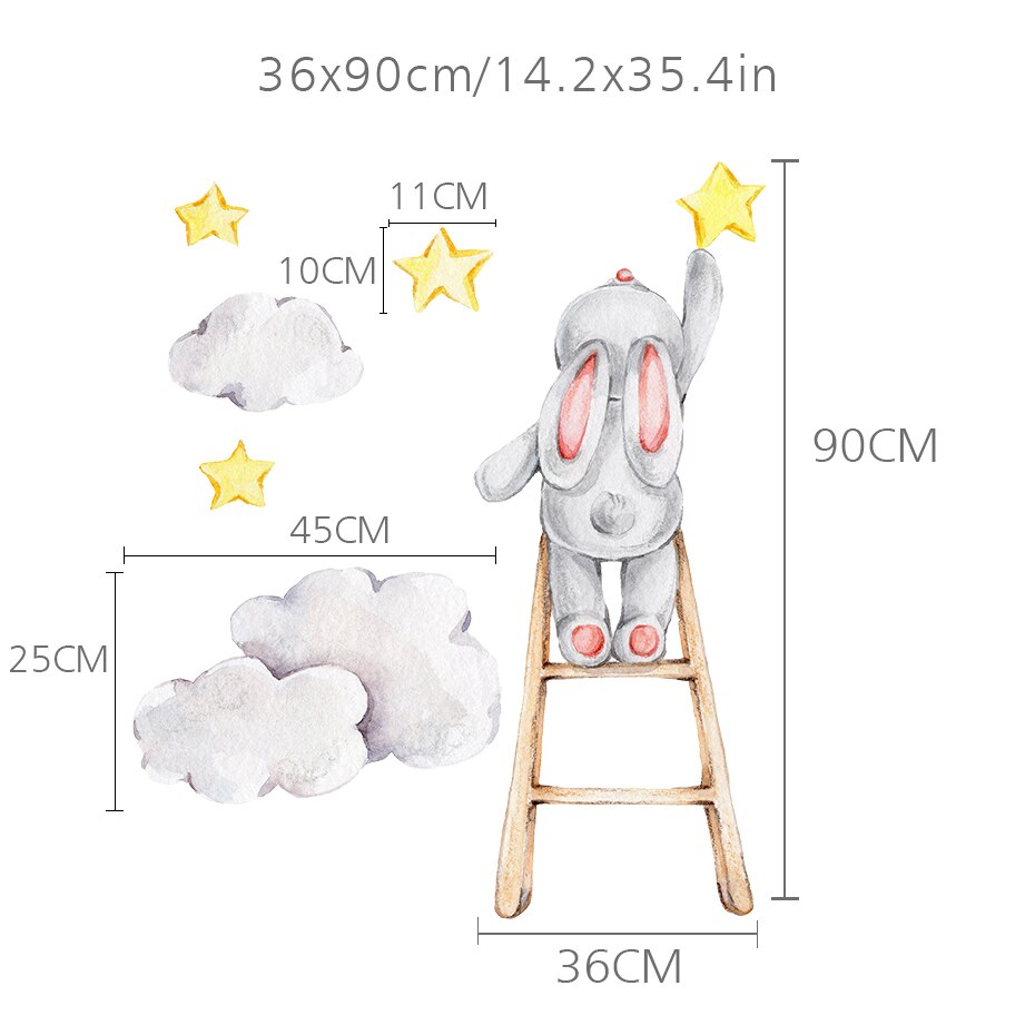 Cute Watercolor Bunny on the Stairs - Removable Wall Decal | Bowlift