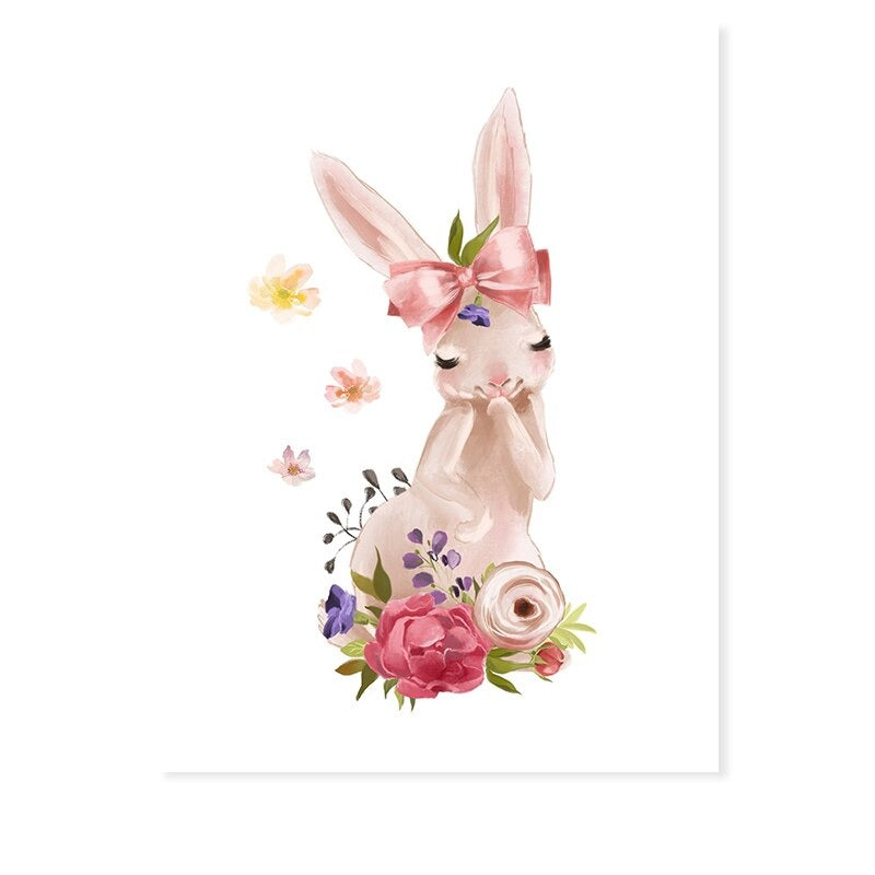 Mother and Baby Rabbit Cute - Canvas Wall Art Print | Bowlift