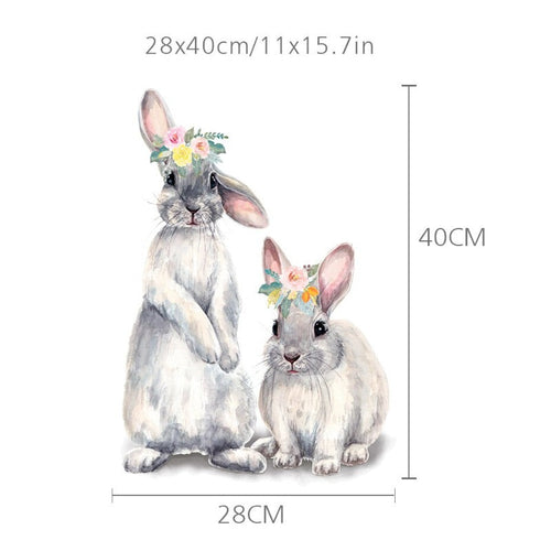 Watercolor Grey Baby Rabbits Floral - Removable Wall Decal | Bowlift