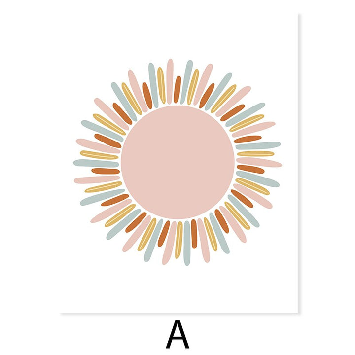 Boho Pink Rainbow Clouds Sunshine Nursery - Canvas Wall Art Print | Bowlift