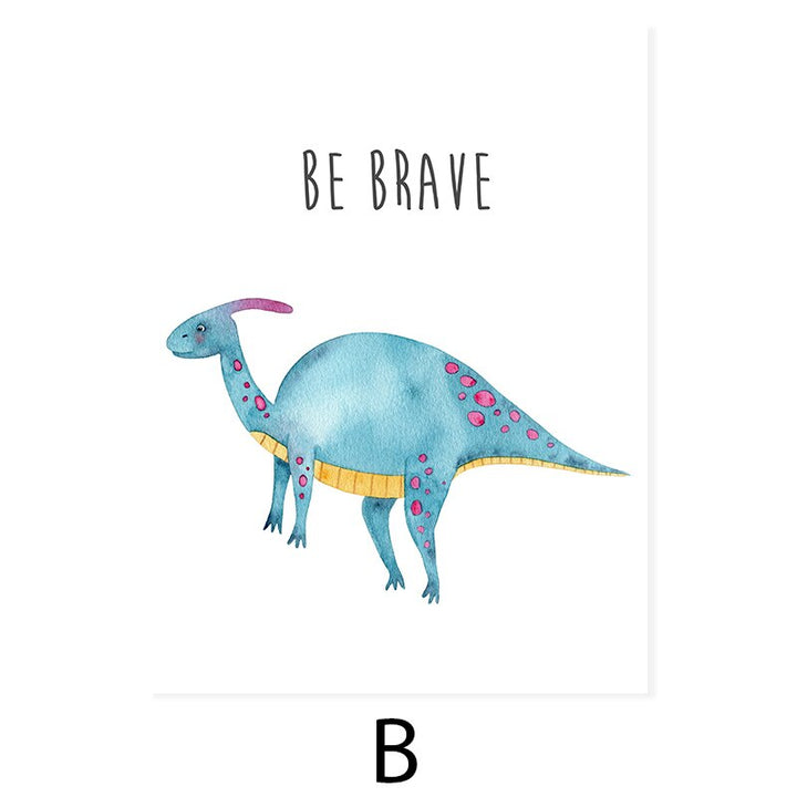 Cartoon Dinosaur Encouragement - Canvas Wall Art Print | Bowlift