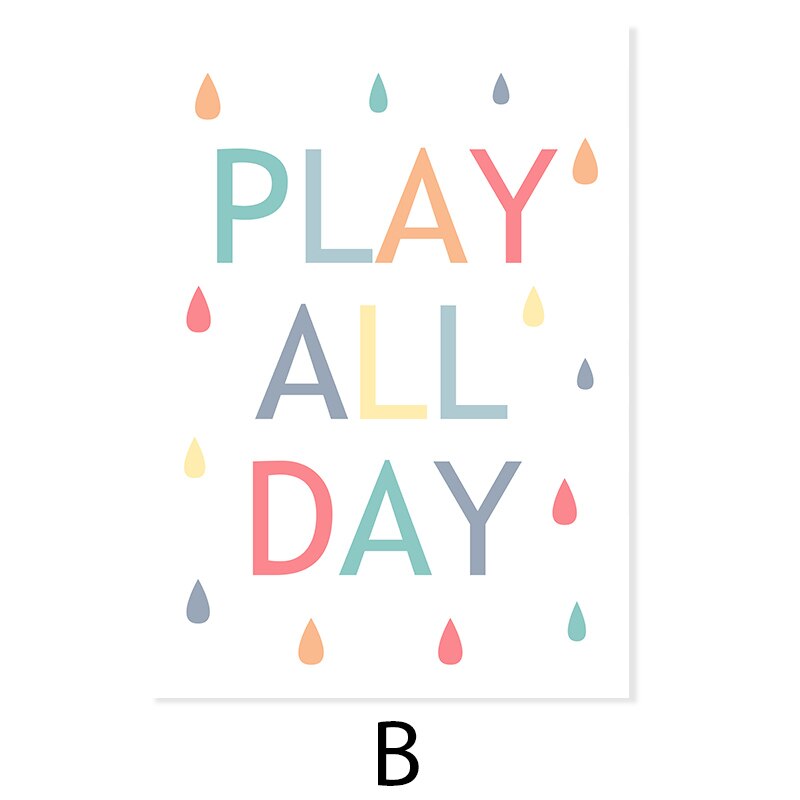 Colorful Rainbow Raindrop Play All Day - Canvas Wall Art Print | Bowlift