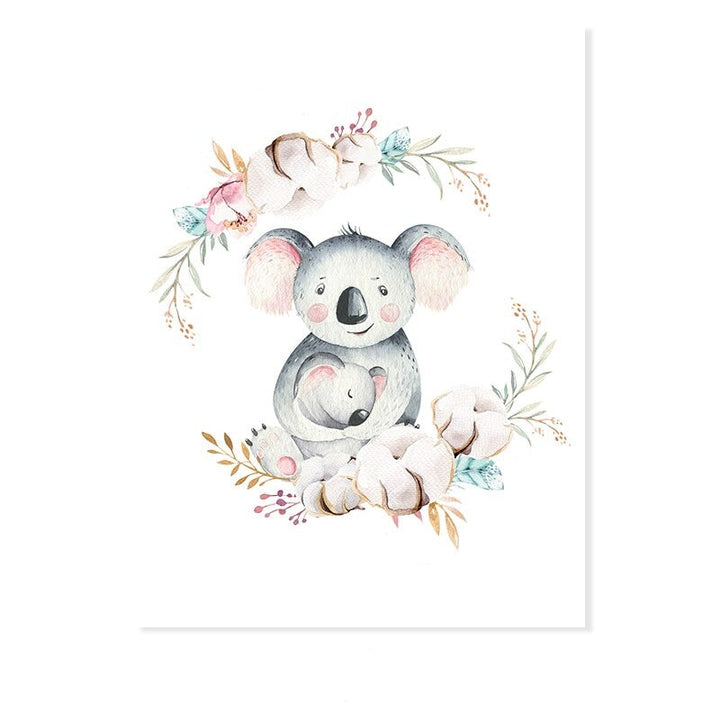 Loving Koala Mother & Baby Garland - Canvas Wall Art Print | Bowlift