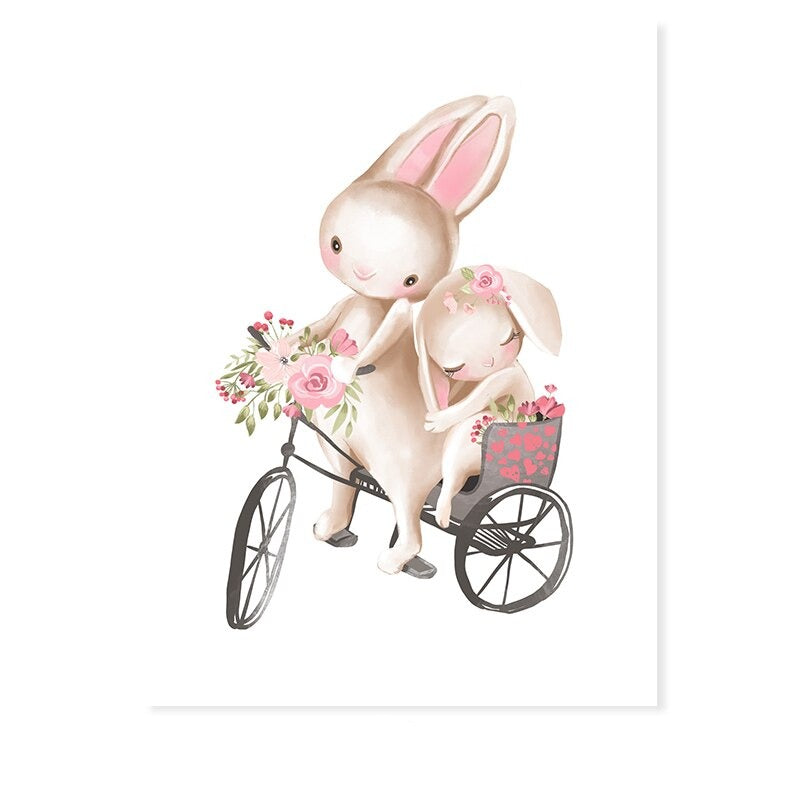 Mother and Baby Rabbit Cute - Canvas Wall Art Print | Bowlift