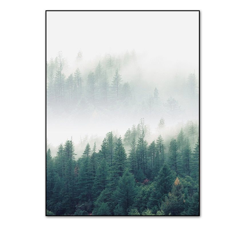 Nordic Fog Forest Landscape - Canvas Wall Art Print | Bowlift